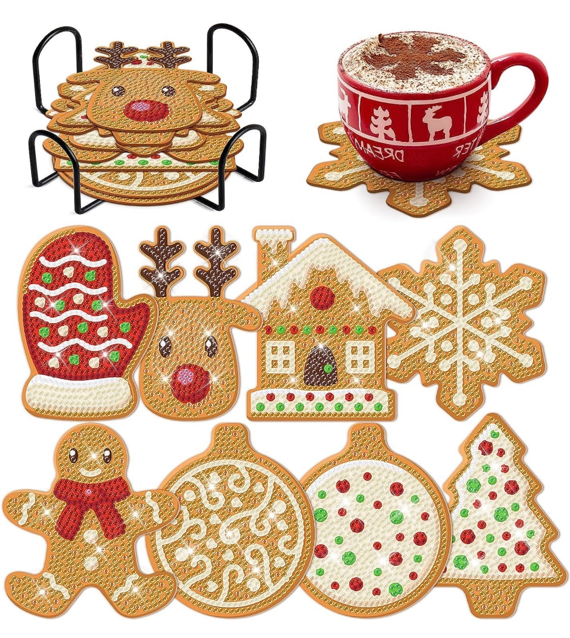 Set of 8 Christmas Coasters!! Ginger Bread Cookie Coasters! Ginger Bread Man! Ginger Bread House! Made to Order!!