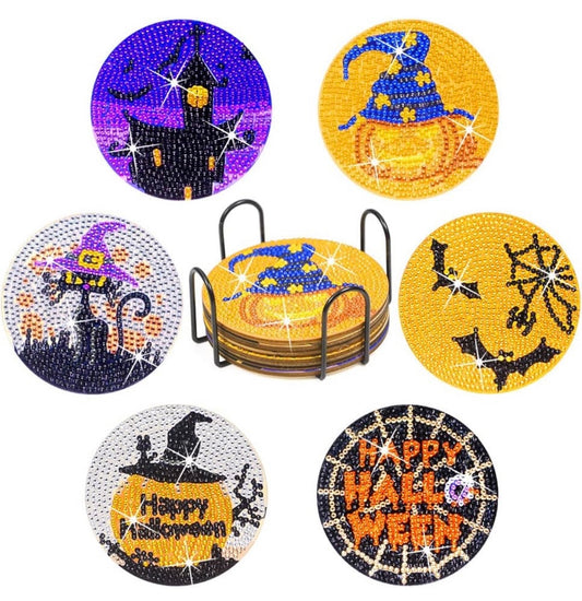 Set of 6 Halloween Coasters!!! Haunted House!! Black Cat!! Happy Halloween!! Bats!! Pumpkins!! Made to Order!!