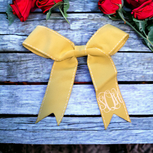 Yellow Bow with White Stitching Monogram Hair Bows!! Hairbow!!