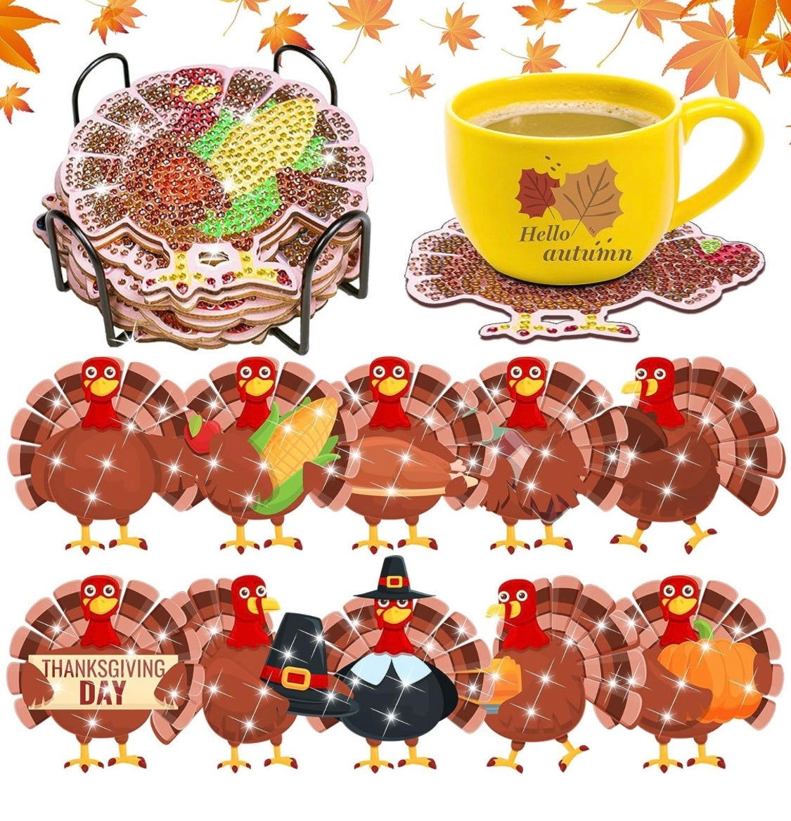 Set of 10 Thanksgiving Coasters!! Thanksgiving! Turkey Coasters!! Made to Order!!