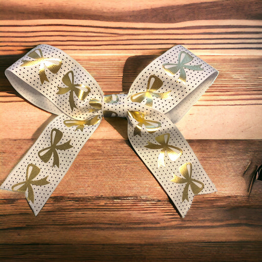 White Ribbon with Black Dots and Gold Ribbons Monogram Hair Bows!! Hairbow!!