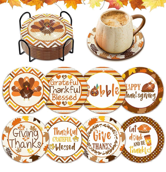 Set of 8 Thanksgiving Coasters!! Thankful, Grateful, Blessed! Gobble! Happy Thanksgiving! Eat Drink Be Thankful! Give Thanks! Made to Order!!