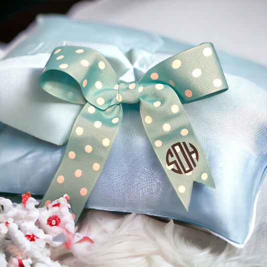 Teal Ribbon with White Polka Dots Monogram Hair Bows!! Hairbow!!