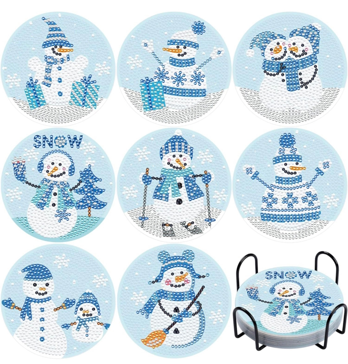 Set of 8 Christmas Coasters!! Snowman!! Snow!! Made to Order!!