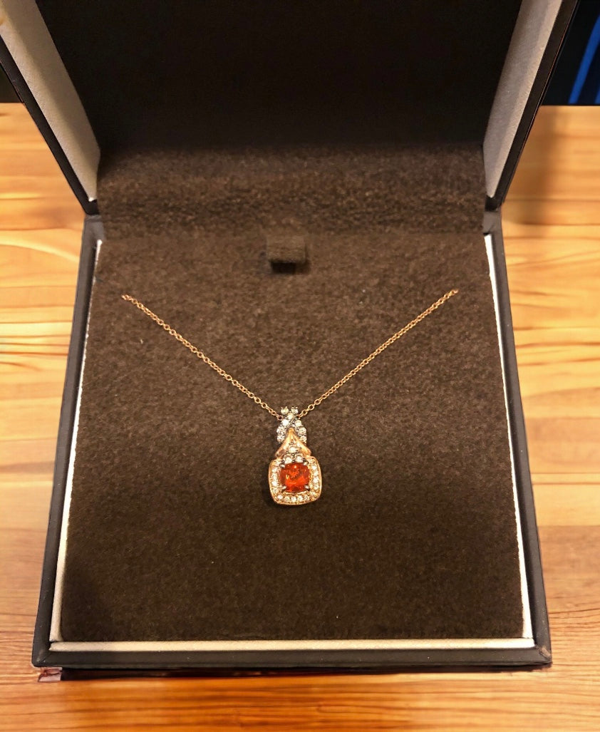 LeVian Fire Opal Square Necklace!! Fire Opal! Square Pendant! Rose Gold Necklace!!