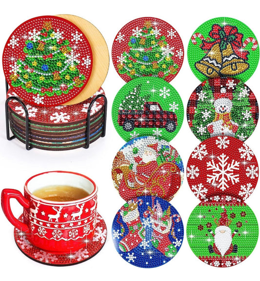 Set of 8 Christmas Coasters!! Red Truck! Snowflake! Santa Clause! Snowman! Christmas Tree! Made to Order!!