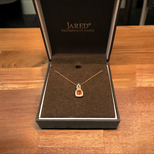 LeVian Fire Opal Square Necklace!! Fire Opal! Square Pendant! Rose Gold Necklace!!