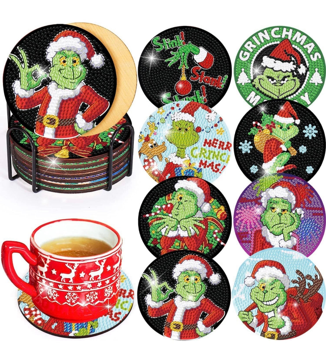 Set of 8 Christmas Coasters!! Grinch Coasters!! Merry Grinchmas!! Stink! Stank! Stunk! Made to Order!!