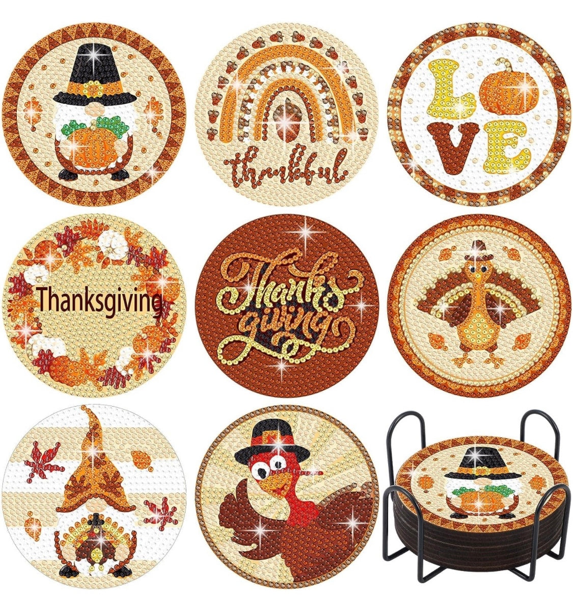 Set of 8 Thanksgiving Coasters!! Thanksgiving! Love! Turkey! Gnome! Made to Order!!