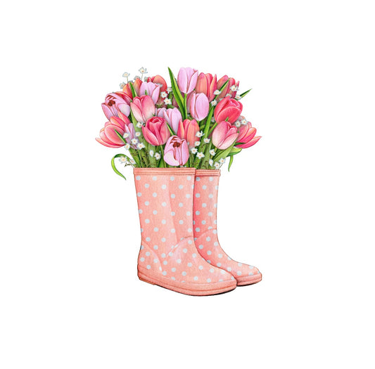 Light Pink Rain Boots with Flowers Sticker!! Spring Stickers!! Stickers!! Multiple Sizes To Choose From!!