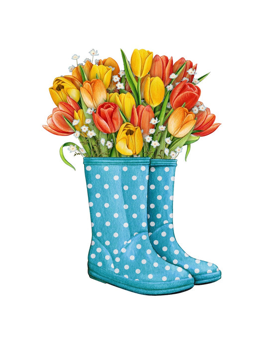 Blue Rain Boots with Flowers Sticker!! Spring Stickers!! Stickers!! Multiple Sizes To Choose From!!