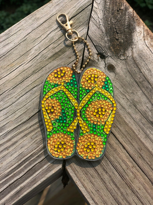 Sunflower Flip Flop Keychain!! Flip Flop Keychains!! Double Sided Keychains!! 5D Keychains!!