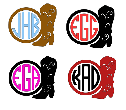 Country Boot Monogram Personalized Vinyl Decals!!  Personalize Everything With Your Monogram!! Vinyl!! Decals!! Multiple Sizes!!