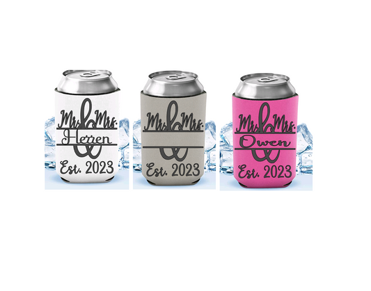 Mr. & Mrs. Personalized Can Cooler Sleeves!!! Multiple Colors!! Custom Wedding Vinyl Can Cooler Sleeves!!!